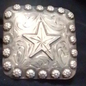 💥WISH - HWG Signed Vintage Ornate Star Silver Plate Belt Buckle